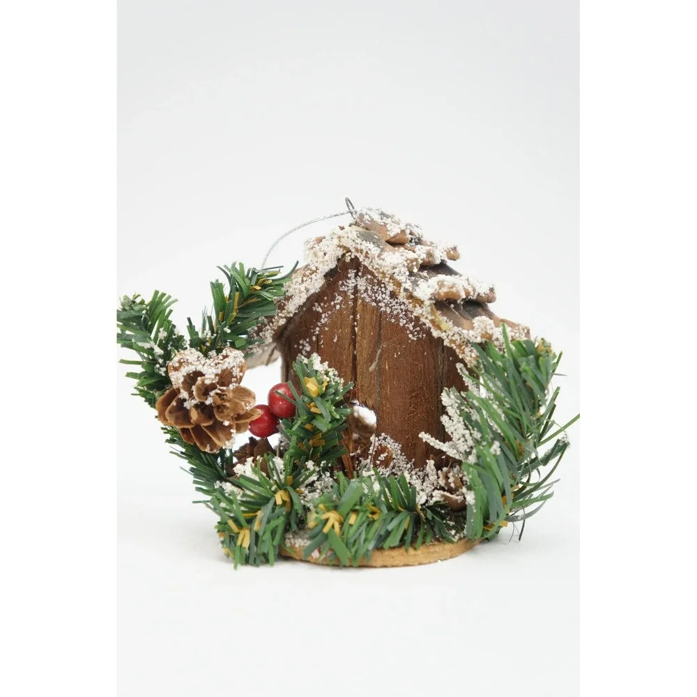 Vintage Woodland Birdhouse Ornaments Set of 3 Wood Rustic Log Cabin VGC